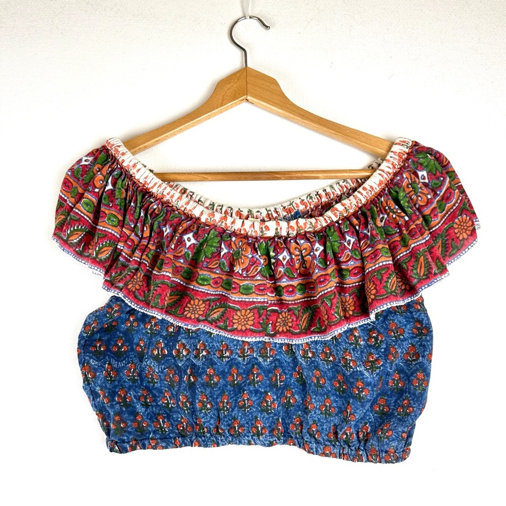 Faherty Ruffle Mixed Patterned Off The Shoulder B… - image 1